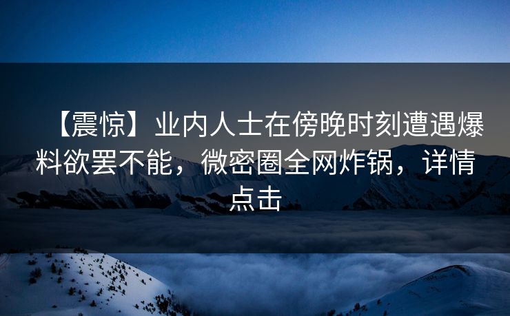 【震惊】业内人士在傍晚时刻遭遇爆料欲罢不能，微密圈全网炸锅，详情点击