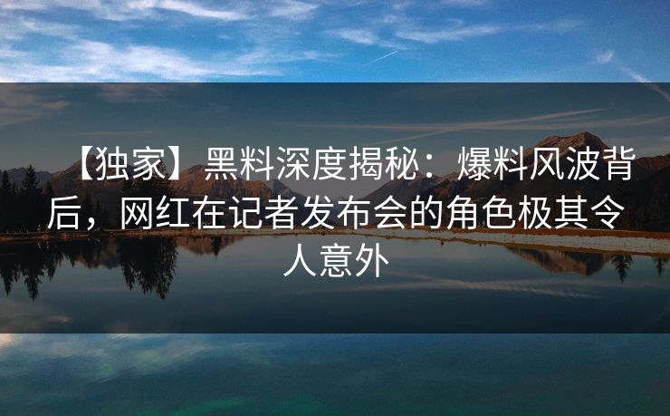 【独家】黑料深度揭秘：爆料风波背后，网红在记者发布会的角色极其令人意外